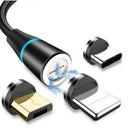 Cabo Carregador Magnético 3 em 1 – iPhone, Micro USB e Type-C