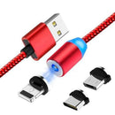 Cabo Carregador Magnético 3 em 1 – iPhone, Micro USB e Type-C
